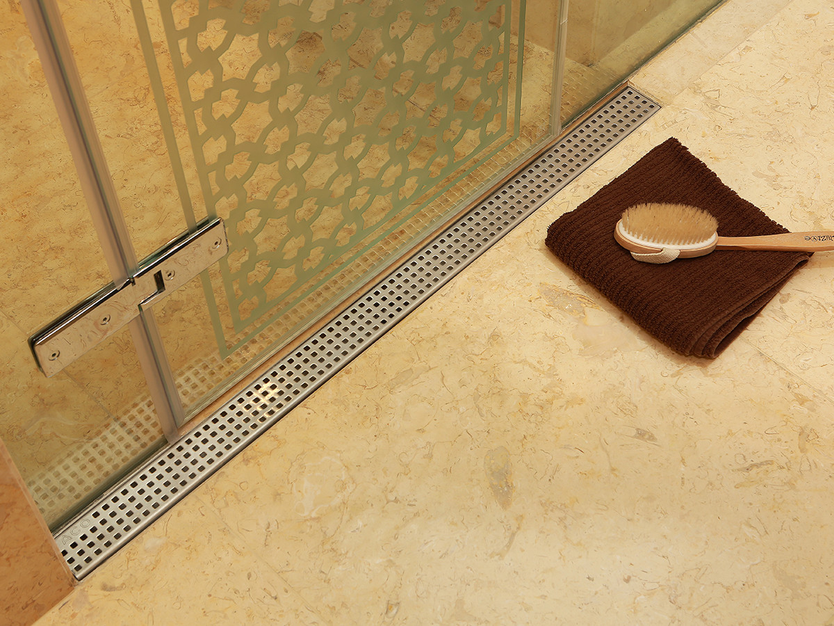 ACO Shower Channel with Quadrato Grating in stainless steel
